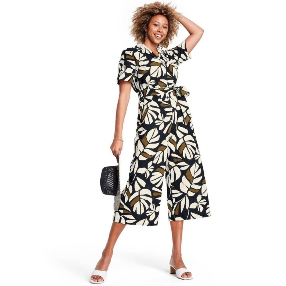 Tabitha Brown x Target Women's Neutral Botanical Print Tie-Front Jumpsuit